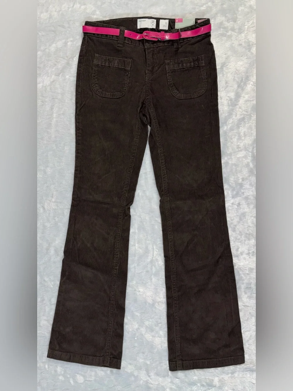 Old Navy Brown Corduroy Flare Pants with Hot Pink Belt